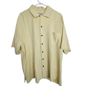 Tommy Bahama SIlk Shirt Yellow Short Sleeve Collared Shirt Men XL Hawaiian